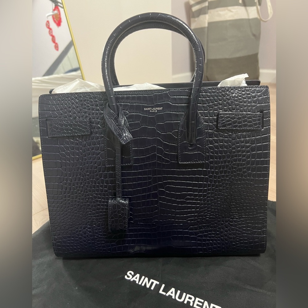 Saint Laurent Sac de Jour in Crocodile-Embossed Leather - Small